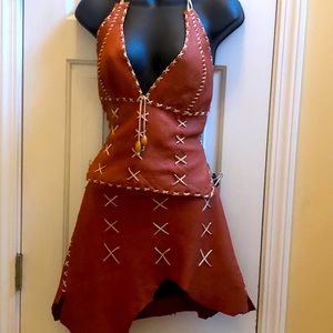 Lamb skin Leather halter top & skirt... Hand made